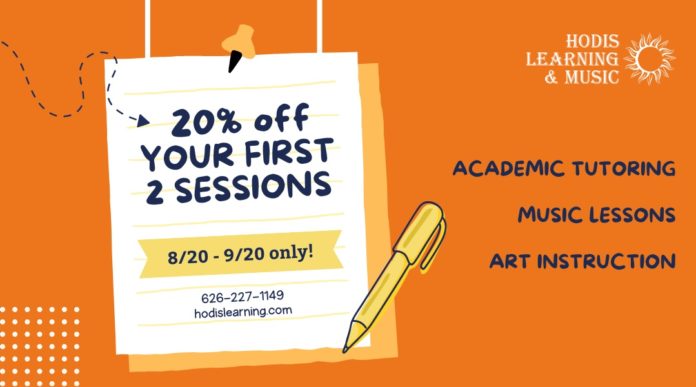 Save 20% off your first 2 sessions with Hodis Learning & Music