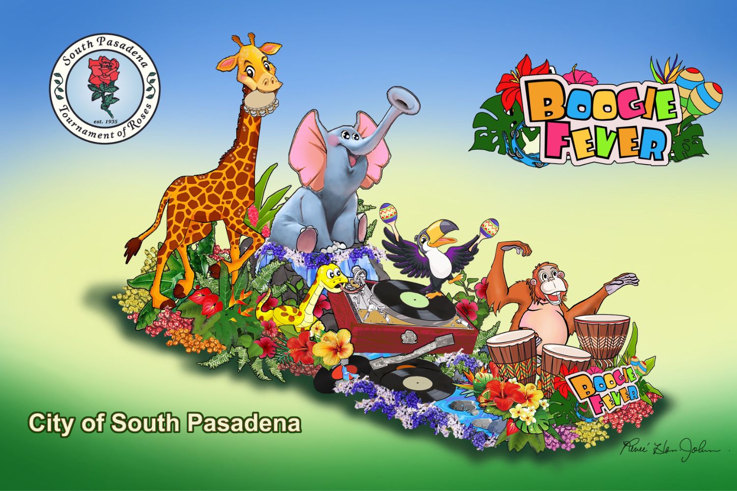 | The South Pasadenan | South Pasadena News PHOTO: provided by SPTOR | The South Pasadenan | 2024 Float Design - “Boogie Fever” is the title of South Pasadena’s 2024 float that will be part of the Tournament of Roses Parade Jan. 1.