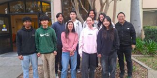 PHOTO: Ben Ku | SPUSD | The South Pasadenan | Juniors and seniors from SPHS’s Science club, along with advisor Ben Ku, gather before the Junior Watson program at Caltech.
