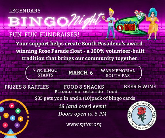 PHOTO: SPTOR | The South Pasadenan | Legendary Bingo Night Returns March 6 to Support South Pasadena’s Rose Parade Float
