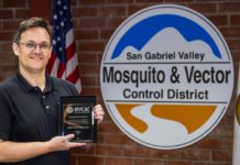 PHOTO: SGV Mosquito & Vector Control | The South Pasadenan | Director of Scientific Programs Tristan Hallum with MVCAC Presidential Citation Award