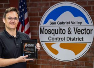 Presidential Citation for Landmark FEMA Breakthrough | SGV Mosquito Director Tristan Hallum PHOTO: SGV Mosquito & Vector Control | The South Pasadenan | Director of Scientific Programs Tristan Hallum with MVCAC Presidential Citation Award