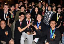 PHOTO: Benjamin Ku | The South Pasadenan | Members of the SPHS Science Olympiad team and Coach Benjamin Ku received a first-place school trophy at the Pasadena City College regional tournament.