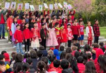 PHOTO: SPUSD | The South Pasadenan | Marengo Elementary second-grade Mandarin dual-immersion students perform a song about the Chinese zodiac calendar during a school assembly.