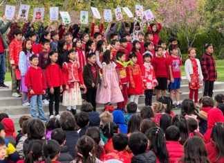 SPUSD Snapshot | Students Celebrate Lunar New Year with Performances, Crafts, & Educational Activities PHOTO: SPUSD | The South Pasadenan | Marengo Elementary second-grade Mandarin dual-immersion students perform a song about the Chinese zodiac calendar during a school assembly.