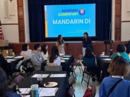 PHOTO: SPUSD | The South Pasadenan | Principal Noelle Fong, SPUSD Superintendent Angela Elizondo Baxter, and First Grade Mandarin Dual Immersion teacher Judy Ho welcome attendees.