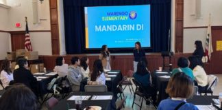PHOTO: SPUSD | The South Pasadenan | Principal Noelle Fong, SPUSD Superintendent Angela Elizondo Baxter, and First Grade Mandarin Dual Immersion teacher Judy Ho welcome attendees.