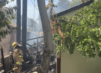 PHOTO: SPFD | The South Pasadenan | South Pasadena Firefighters, along with Alhambra Fire, Pasadena Fire, & San Marino Fire working in 107°F heatwave temperatures to extinguish residential blaze reportedly caused by downed power lines.