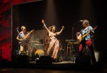 PHOTO: Teolindo, Cambodia Rock Band | The South Pasadenan | (From L to R) Joe Ngo as Chum, Abraham Kim as Rom, Kelsey Angel Baehrens as Sothea, Jane Lui as Pou, and Tim Liu as Leng perform "One Thousand Tears of a Tarantula" by Dengue Fever in Cambodian Rock Band