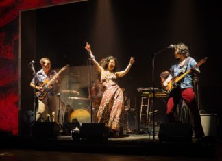 East West Players Extends Los Angeles Premiere of Cambodian Rock Band Due to High Demand PHOTO: Teolindo, Cambodia Rock Band | The South Pasadenan | (From L to R) Joe Ngo as Chum, Abraham Kim as Rom, Kelsey Angel Baehrens as Sothea, Jane Lui as Pou, and Tim Liu as Leng perform "One Thousand Tears of a Tarantula" by Dengue Fever in Cambodian Rock Band