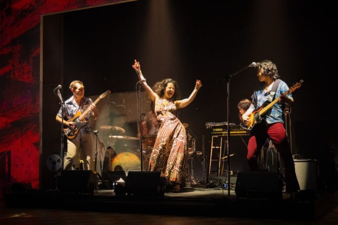 PHOTO: Teolindo, Cambodia Rock Band | The South Pasadenan | (From L to R) Joe Ngo as Chum, Abraham Kim as Rom, Kelsey Angel Baehrens as Sothea, Jane Lui as Pou, and Tim Liu as Leng perform "One Thousand Tears of a Tarantula" by Dengue Fever in Cambodian Rock Band