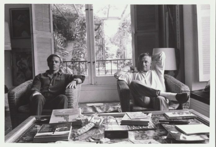 David Hockney, Don Bachardy and Christopher Isherwood, 1968 March 30, 3 1/2 x 5 in. Christopher Isherwood Papers. | The Huntington Library, Art Museum, and Botanical Garden. Photo credit: David Hockney. © David Hockney.