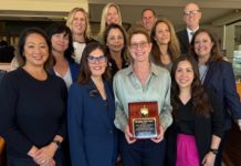 PHOTO: SPUSD | The South Pasadenan | Dr. Michele Kipke (center) and South Pasadena Unified School District representatives celebrated Dr. Kipke receiving the Golden Apple Award for Volunteerism.