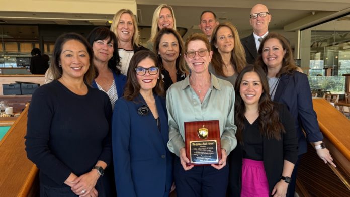 PHOTO: SPUSD | The South Pasadenan | Dr. Michele Kipke (center) and South Pasadena Unified School District representatives celebrated Dr. Kipke receiving the Golden Apple Award for Volunteerism.