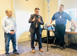 PHOTO: Bill Glazier | The South Pasadenan | Dan Mabe(left), Michael Cacciotti(center), and Steven Boddeker(right) | Featured speakers at a climate forum hosted by the League of Women Voters.
