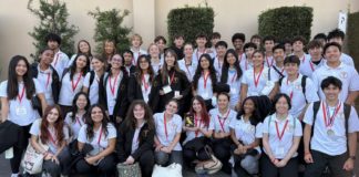 PHOTO: Andre Zumaeta | The South Pasadenan | SPHS Advanced Sports Medicine students celebrate after a recent competition at St Francis High School in La Cañada.