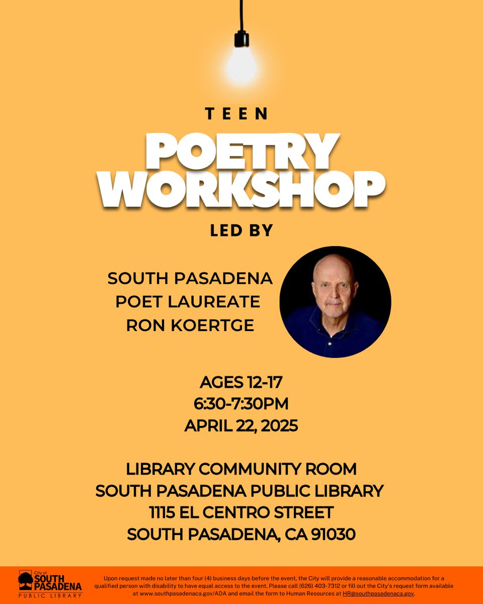 PHOTO: southpasadenaca.gov | The South Pasadenan | Teen Poetry Workshop