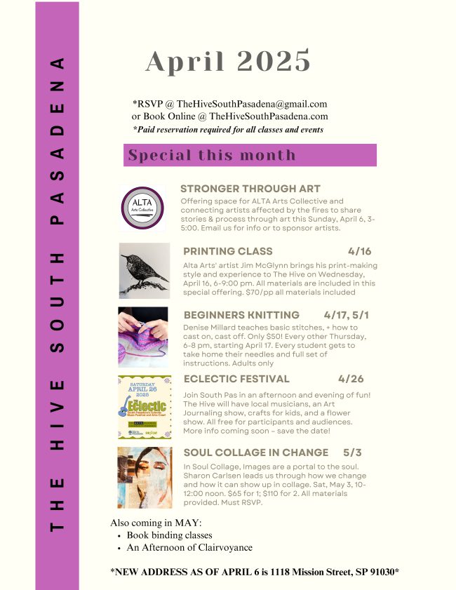 | The South Pasadenan | South Pasadena News PHOTO: The Hive South Pasadena | The South Pasadenan | The Hive April events, and new location