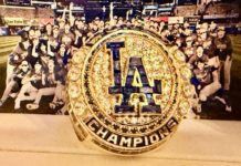 PHOTO Credit: Los Angeles Dodgers | Expertly crafted in 14-karat yellow gold, diamonds and genuine sapphires, team historian Mark Langill says the Los Angeles Dodgers’ 2024 World Series Ring honors the team’s historic season and 8th title in franchise history through artistic storytelling and impeccable detail.