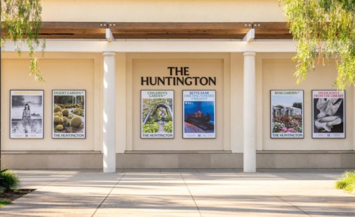 The Huntington’s new brand on display at the entrance. The Huntington, San Marino, California. Photo by David Esquivel.