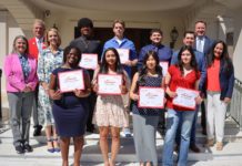 Pasadena Tournament of Roses Names Eight 2025 Rose Scholars, Awards $20,000 in Scholarships Front Row (Left to Right); Tehilah Favour Ofumbi, 2025 ROSE Scholar; Alyssa Yepez, 2025 ROSE Scholar; Keilah Yu, 2025 ROSE Scholar; Leila Nafarret, 2025 ROSE Scholar. Second Row: (Left to Right): Jennifer Hall Lee, PUSD Board Member; Dr. Julianne Reynoso, Ed.D. PUSD Assistant Superintendent, Student Wellness and Support Services; Daniel Limon, Citizens Business Bank Executive Vice President and Banking Division Manager; Lori Touloumian, Principal of Marshall Fundamental Secondary School. Back Row: Mark Leavens, Pasadena Tournament of Roses Association President; Jameel Franco, 2025 ROSE Scholar; Fletcher Paddock, 2025 ROSE Scholar; Andrew Pimentel, 2025 ROSE Scholar; David Brager, Citizens Business Bank President and CEO. (Not Pictured: Gael Lemus, 2025 Rose Scholar)