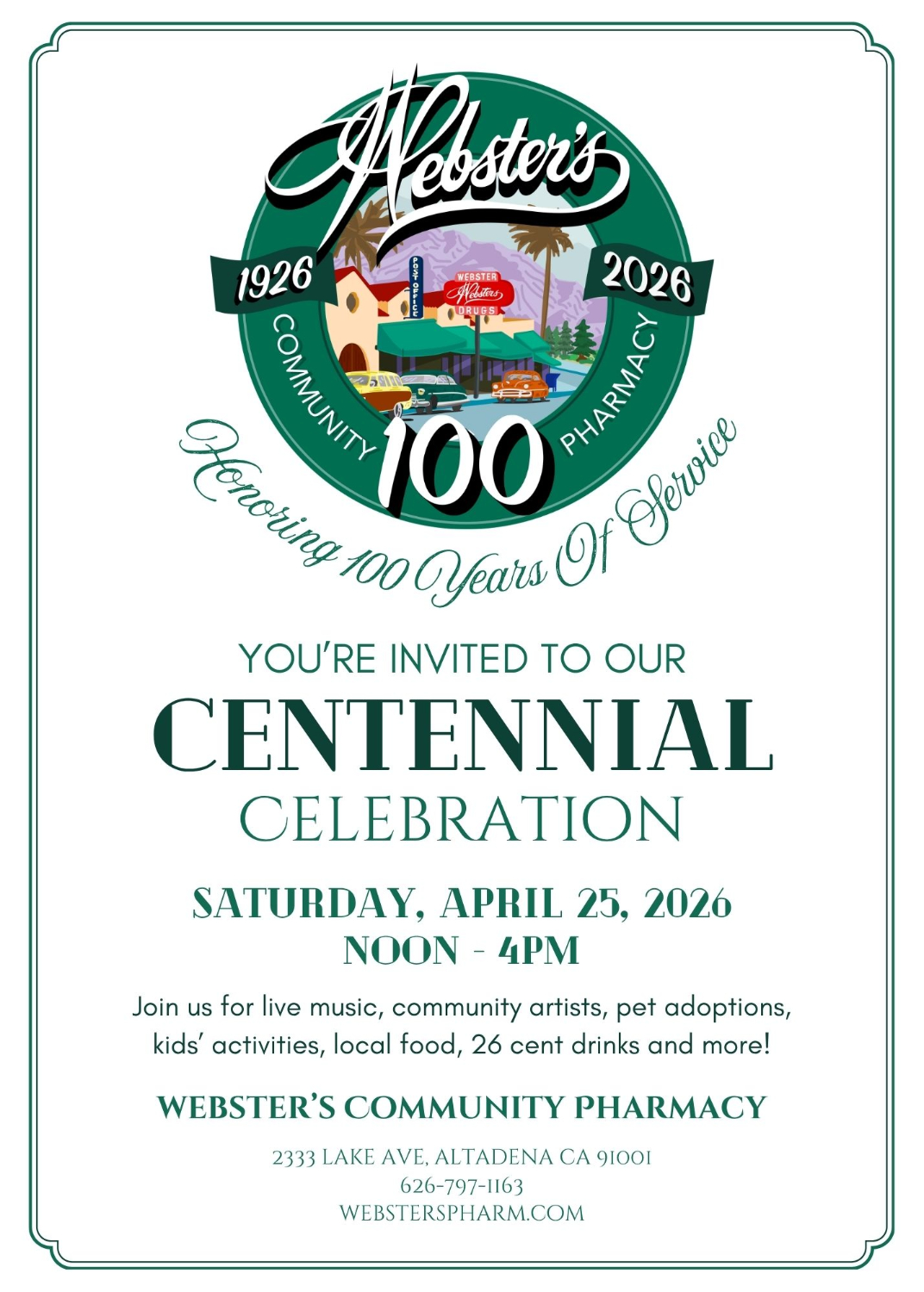 PHOTO: Webster's Community Pharmacy | The South Pasadenan | Altadena Community Pharmacy Hits 100 Years in Business