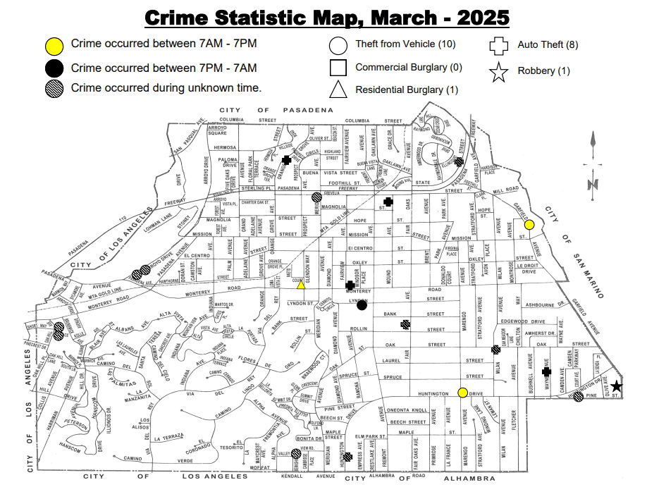 | The South Pasadenan | South Pasadena News Crime Statistic Map, March 2025 | South Pasadena Police Department