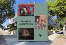 Graphic: SPHS Students | The South Pasadenan | Clockwise from upper left: Artworks by Sage Chang, Sasha Levie, and Amy Lee have been awarded Honorable Mentions in the 2026 EFTA Contest.