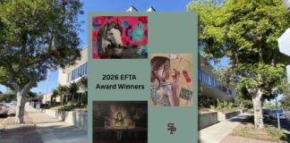 Graphic: SPHS Students | The South Pasadenan | Clockwise from upper left: Artworks by Sage Chang, Sasha Levie, and Amy Lee have been awarded Honorable Mentions in the 2026 EFTA Contest.