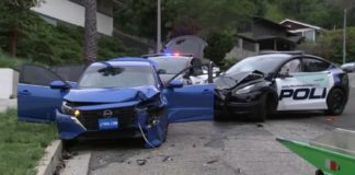 PHOTO: abc7.com | The South Pasadenan | Burglary Suspect Crashes Into Police Car During High-Speed Chase in South Pasadena, reported by ABC7 Eyewitness News