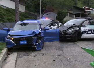 PHOTO: abc7.com | The South Pasadenan | Burglary Suspect Crashes Into Police Car During High-Speed Chase in South Pasadena, reported by ABC7 Eyewitness News