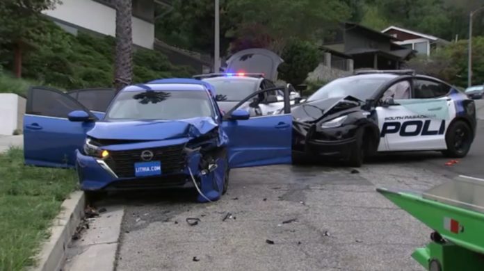 PHOTO: abc7.com | The South Pasadenan | Burglary Suspect Crashes Into Police Car During High-Speed Chase in South Pasadena, reported by ABC7 Eyewitness News