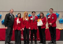 SPUSD Snapshot | 2025 State Leadership and Skills Conference Results SPHS students celebrate at the SkillsUSA Evening of Excellence dinner with (from left) State Director, Clay Mitchell, Pei-Chen Ng, Abbey Montgomery, Ryan Wong, CTE teacher Sandra Matson-Fennell, and State High School President Cameron Sladek. (Photo Courtesy of SPHS SkillsUSA)