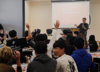 SPUSD Snapshot | Entrepreneurship is Not About Making Money — It’s About Taking Initiative and Pursuing Your Passions PHOTO: Brett Chang | The South Pasadenan | SPHS | Speaker Yu-Han Chang gives his talk "Why Entrepreneurship?"