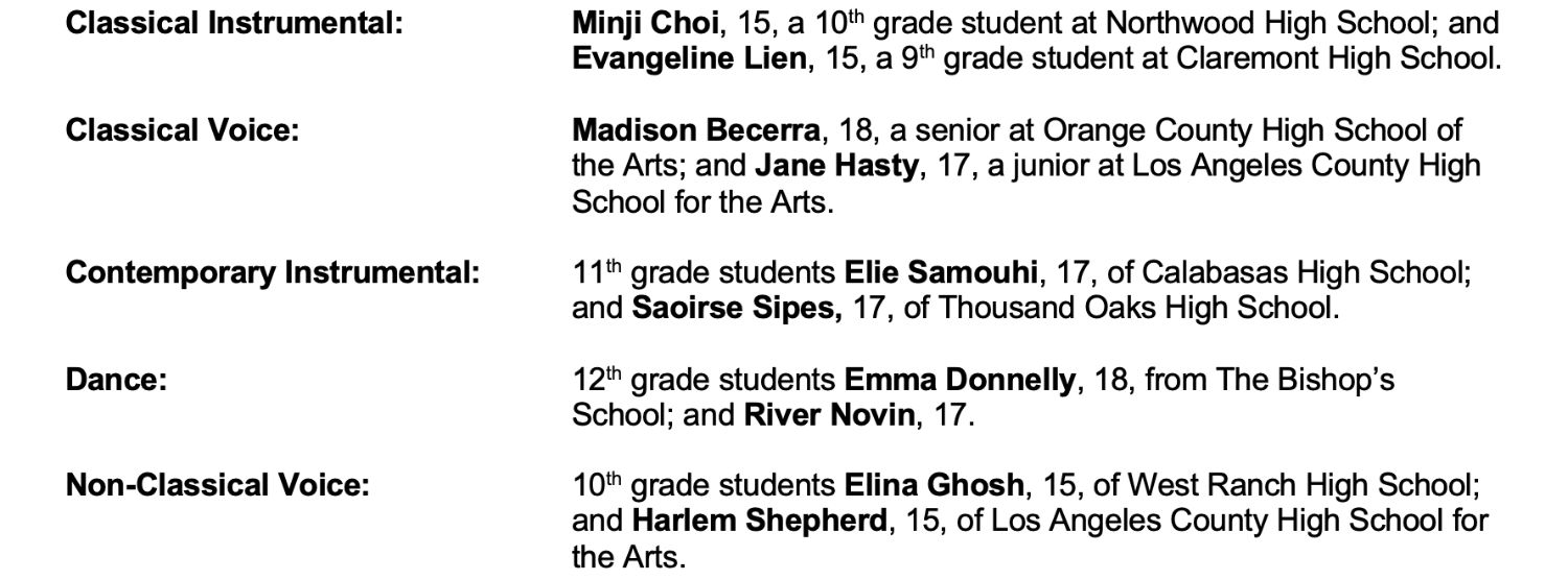 PHOTO: The Music Center | The South Pasadenan | Grand Prize Winners in the Music Center's 37th Annual Spotlight