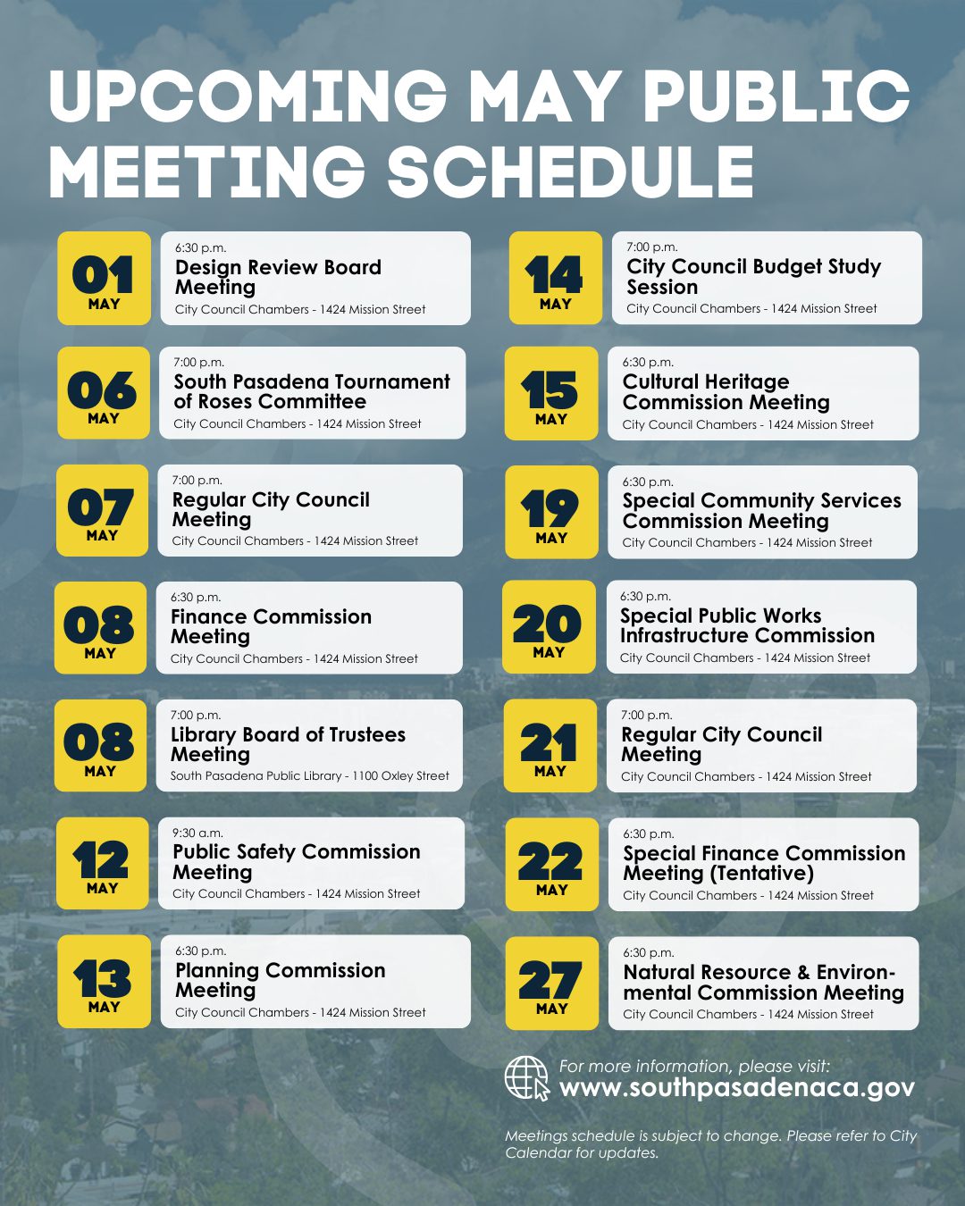 | The South Pasadenan | South Pasadena News May 2025 Meeting schedule