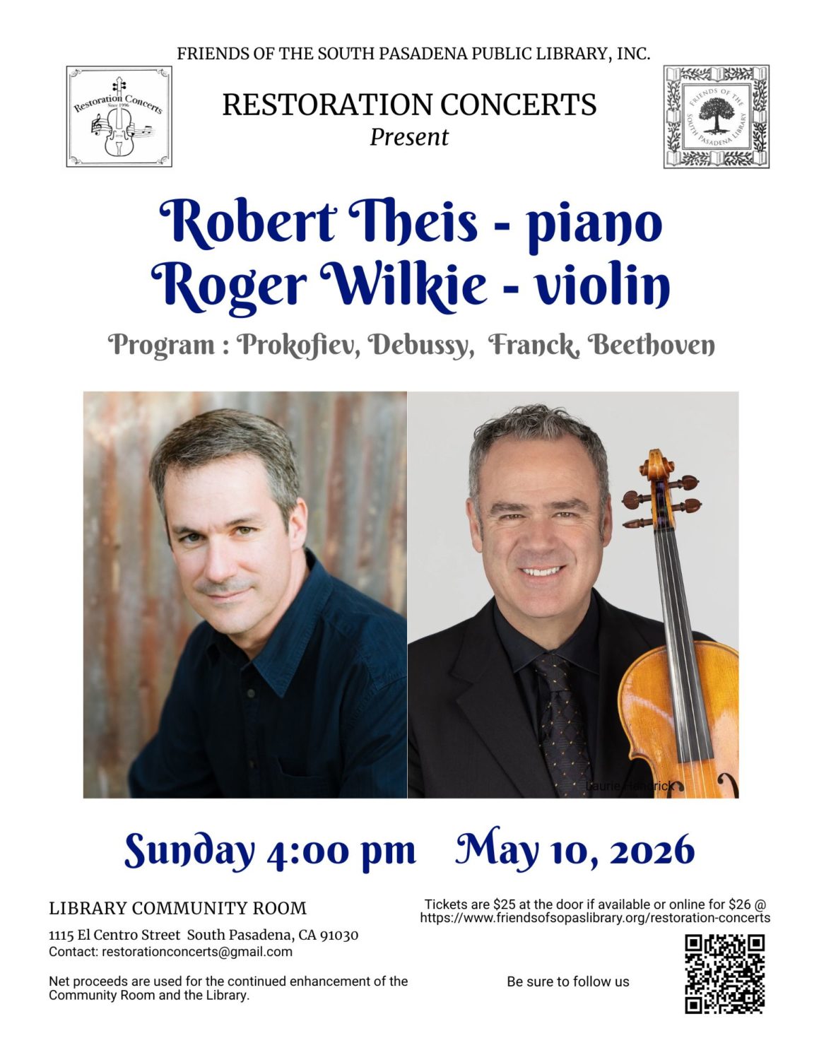 PHOTO: Friends of the South Pasadena Public Library | The South Pasadenan | May 10 Restoration Concert