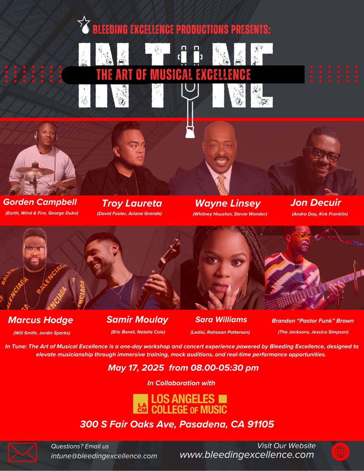 Timothy Bailey Jr., (Ariana Grande, Tyrese, Frank Ocean) world-class bassist, musical director, and LACM graduate, returns to his alma mater to lead In Tune: The Art of Musical Excellence — an all-day, hands-on workshop that puts you face-to-face with the pros shaping today’s biggest sounds in pop, R&B, soul, gospel, and jazz