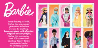 Barbie Stamps | USPS To Release Career-Themed Collection This Summer Graphic: USPS | The South Pasadenan | Barbie To Be Celebrated With New Stamps