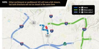 Graphic: Department of Transportation | The South Pasadenan | U.S. 101 Overnight Maintenance Near Downtown L.A.