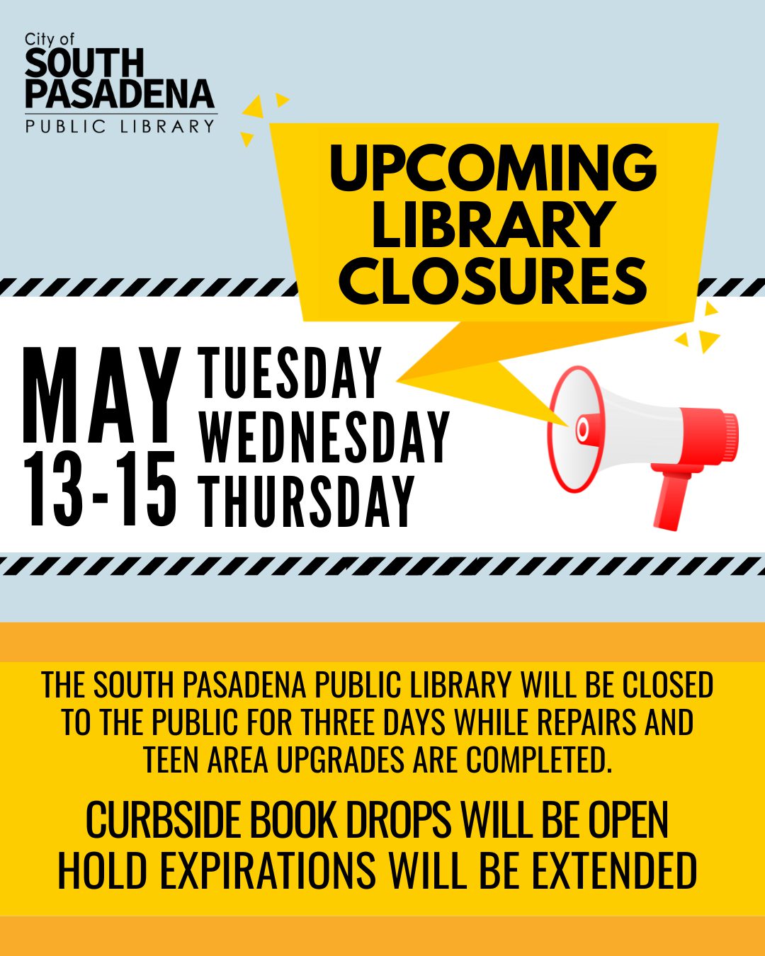 | The South Pasadenan | South Pasadena News PHOTO: City of South Pasadena Public Library | The South Pasadenan | South Pasadena Library Temporarily Closes for Repairs May 13–15