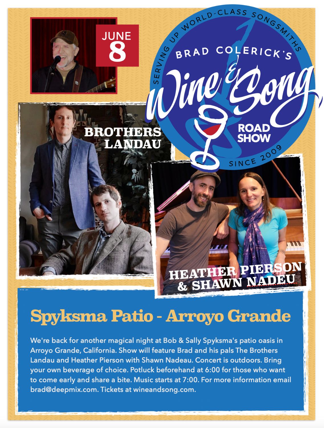 Sun, Jun 8 - Wine & Song Road Show - Arroyo Grande w/ Brothers Landau and Heather Pierson/Shawn Nadeau
