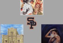 PHOTO: Jay Chen, Sven Leu, and Abigail Hillman | The South Pasadenan | SPHS students winning artwork includes top: “In Another World” by Jay Chen, bottom left: “Duomo de Florencia” by Sven Leu; and bottom right: “Critical Eye” by Abigail Hillman