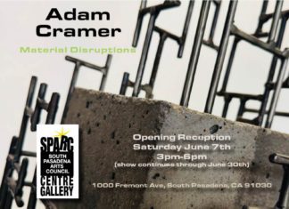 PHOTO: SPARC | The South Pasadenan | Promotional image for Adam Cramer's "Material Disruptions" exhibition, showing a close-up of a sculpture with rebar and concrete