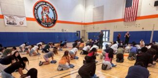 PHOTO: SPUSD | The South Pasadenan | SPMS eighth-grade students participate in Sidewalk CPR led by the South Pasadena Fire Department.