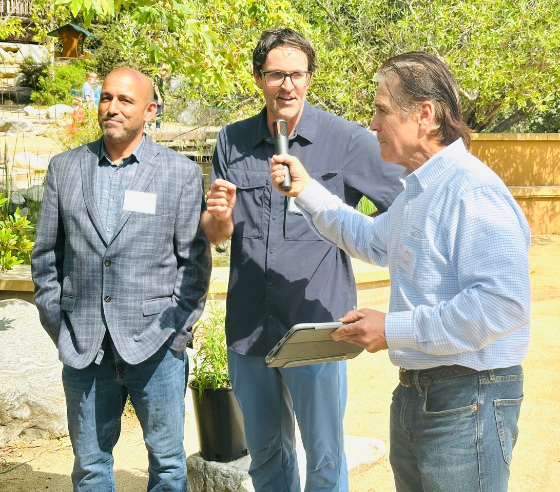 | The South Pasadenan | South Pasadena News PHOTO: Bill Glazier | The South Pasadenan | South Pasadena City Councilmember Michael Cacciotti, left, introduced, from left, Jose Zavala, the founder of Aztlan Athletics, and Wes Reutimann, representing Active SCG as a deputy director during Sunday’s Award ceremony involving environmentalists at the Audubon Center in Debs Regional Park in Los Angeles. Cacciotti earned a Smith-Weiss Environmental Champion Award from the Los Angeles League of Conservation Voters.