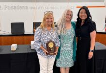SPUSD Recognition | Honoring Dedicated Staff & Teachers for Their Service PHOTO: SPUSD | SPUSD retirees from left to right: Holly Lang, Marina Thompson, and Laura Ishibashi enjoy the celebration during the Employee Recognition Ceremony. (Not pictured: Allison Strain)
