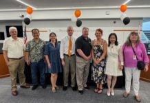 SPUSD Honors Dedicated Staff at 2025 Employee Recognition Ceremony PHOTO: SPUSD | The South Pasadenan | SPUSD retirees from left to right: Pedro Pinedo, Jerry Lew, Belinda Diaz, Dennis Lefevre, Geoff Yantz, Maryann Nielsen, Emily Chiang, and Dawn Tull enjoy the Employee Recognition Ceremony. (Not pictured: Mike Amerine)