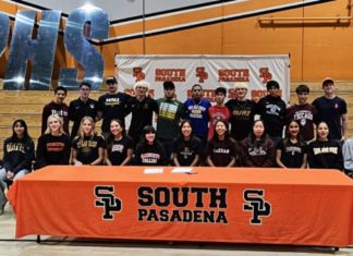 PHOTO: CB Richards | The South Pasadenan | SPUSD | SPHS student athletes gathered to celebrate continuing their academic and athletic careers in college next fall