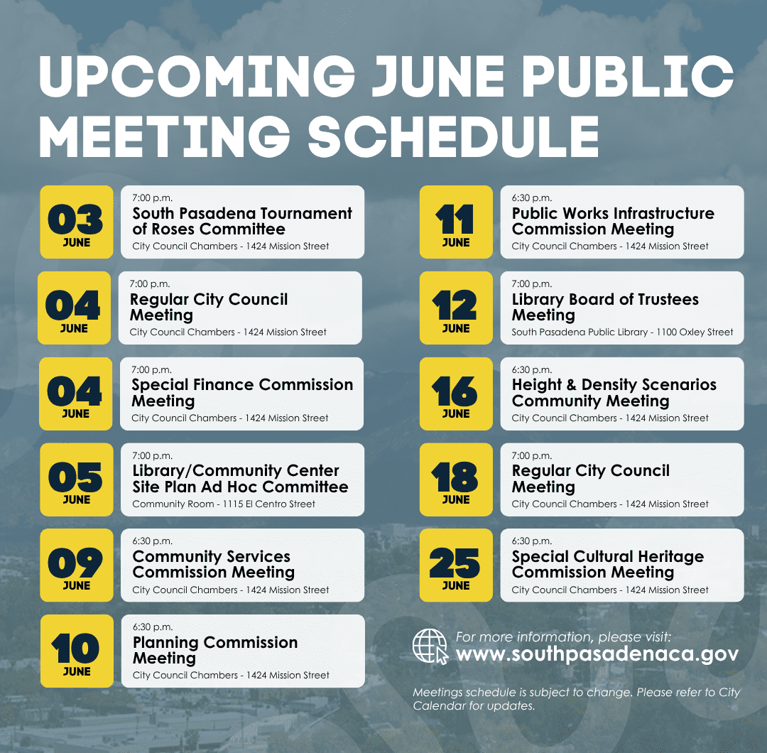 Monthly Public Meeting Schedule